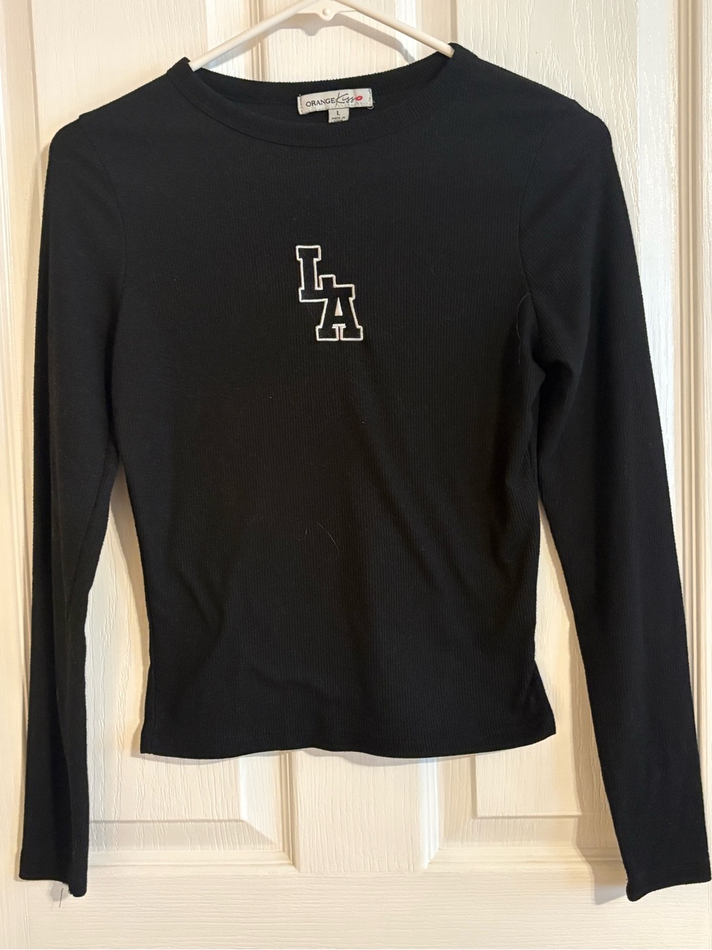 Orange Kiss Black Long-Sleeve Ribbed Top with LA Logo